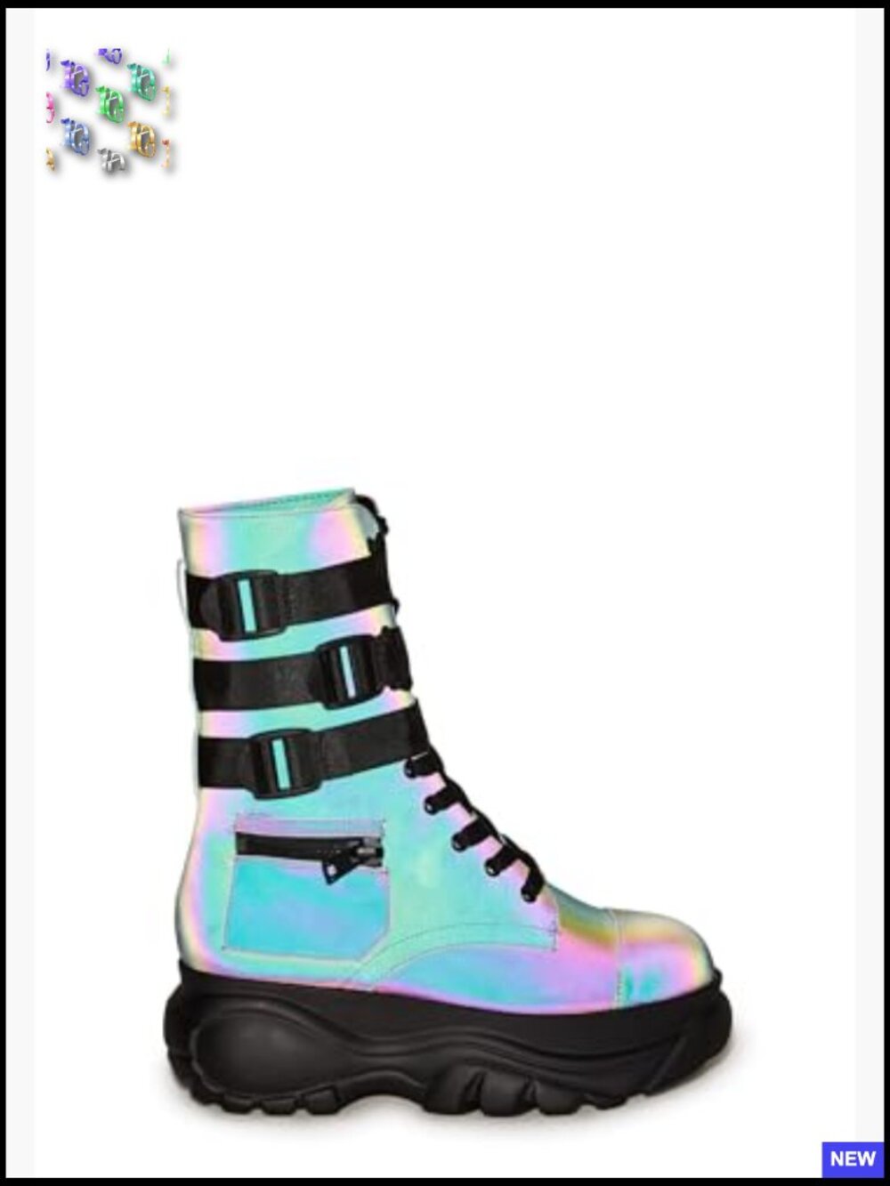 Chunky Platform Combat Boots with Zipper Pockets & Buckled Straps – Calf High - Picture 2 of 5
